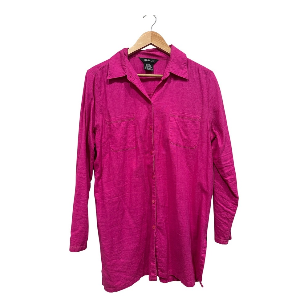 George Womens Linen Blend Button Down Shirt Magenta Blast Tunic Large GL421006